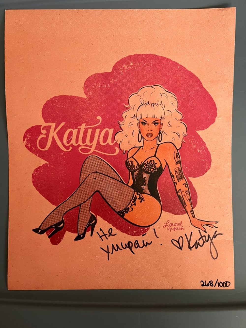 Katya Pinup Art Print in Peach and Pink